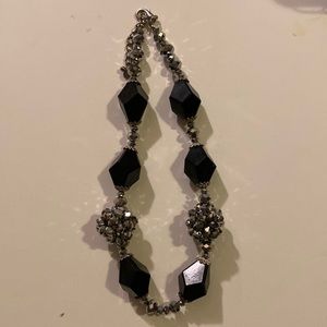 Black Geometric Acrylic Beads and Silver Faceted Beads Necklace